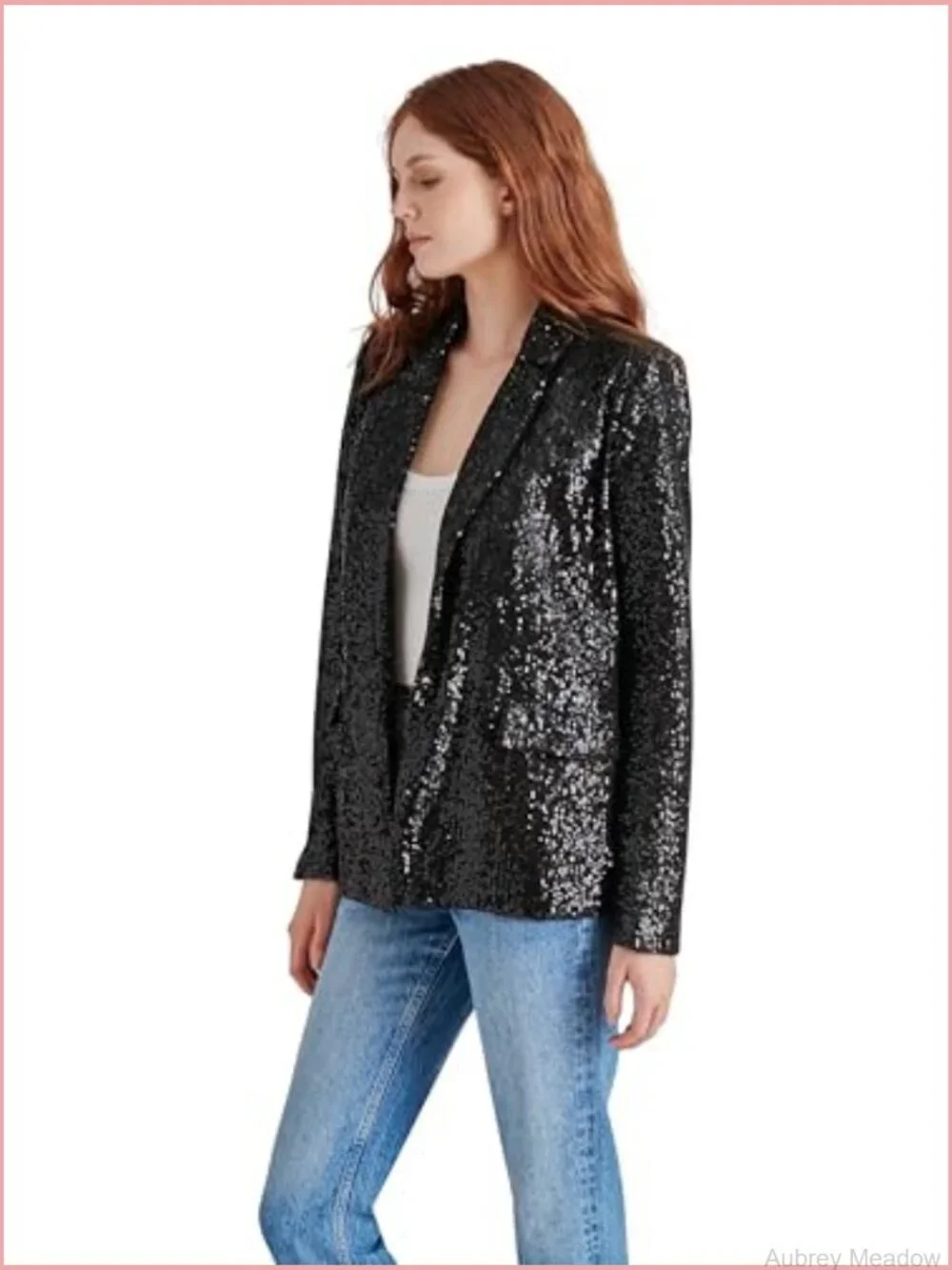 Sequin Blazer Loose Fit Notched Collar Long Sleeve